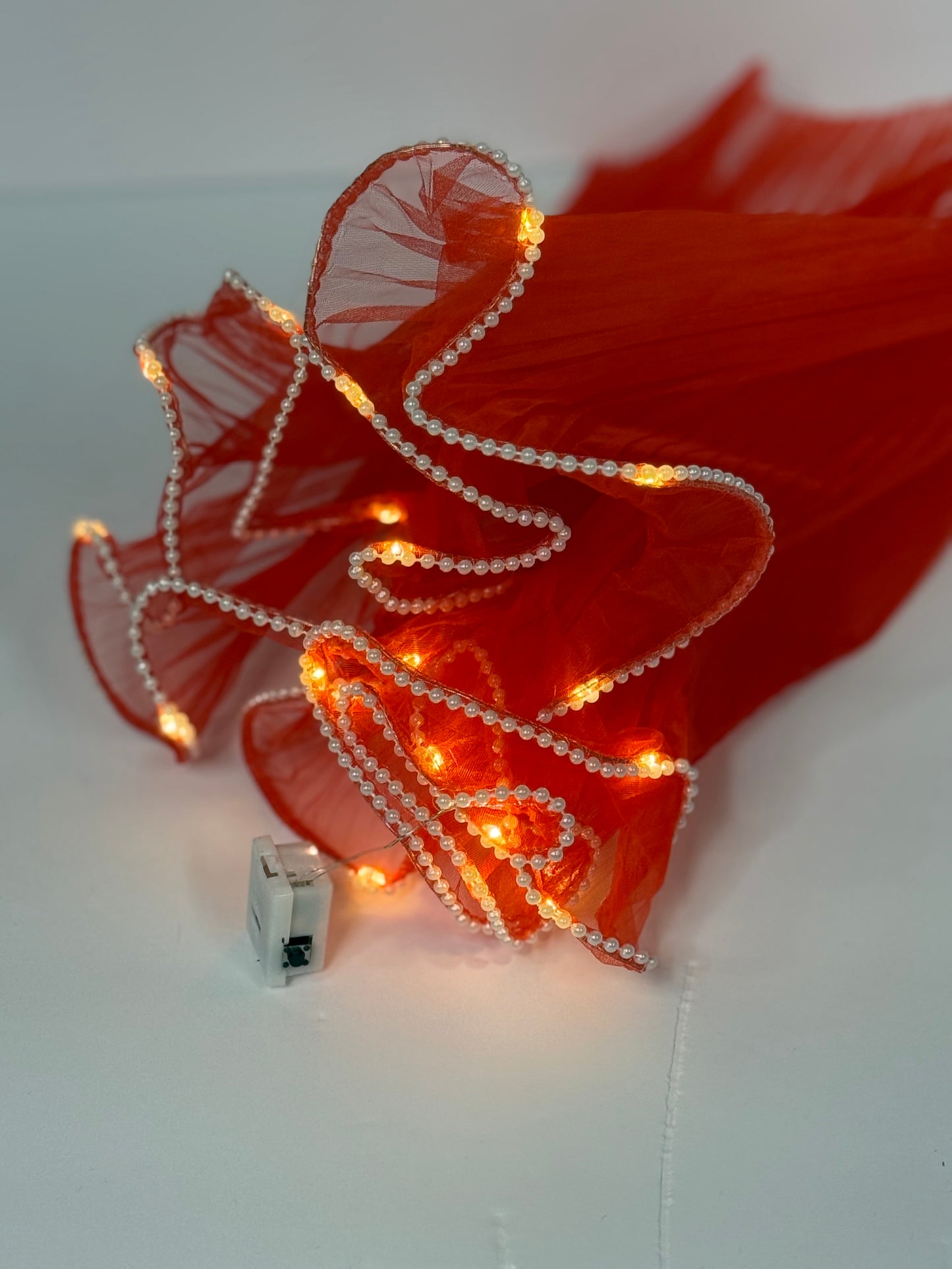 Pearl Trim Mesh with Lights Red