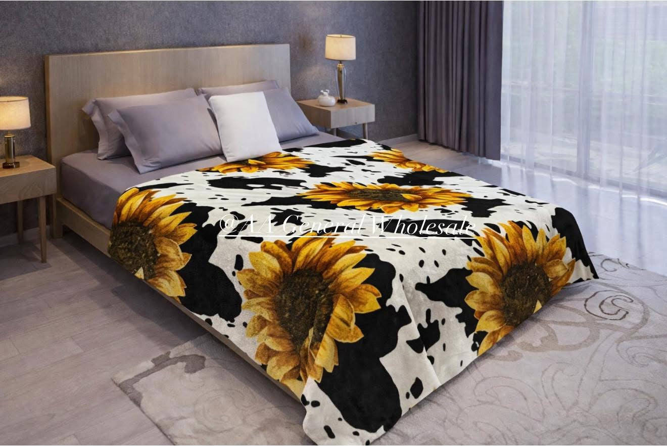 Sunflower Cowprint King Size Flannel Blanket Item #SW-57