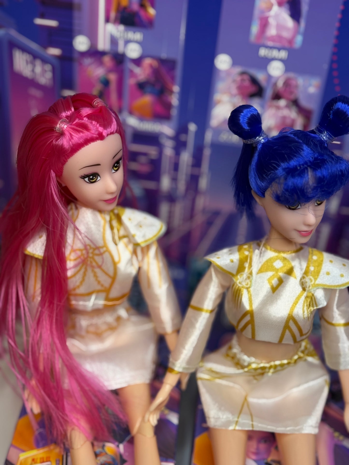 Set of 3 Dolls, Purple, Pink & Blue Hair