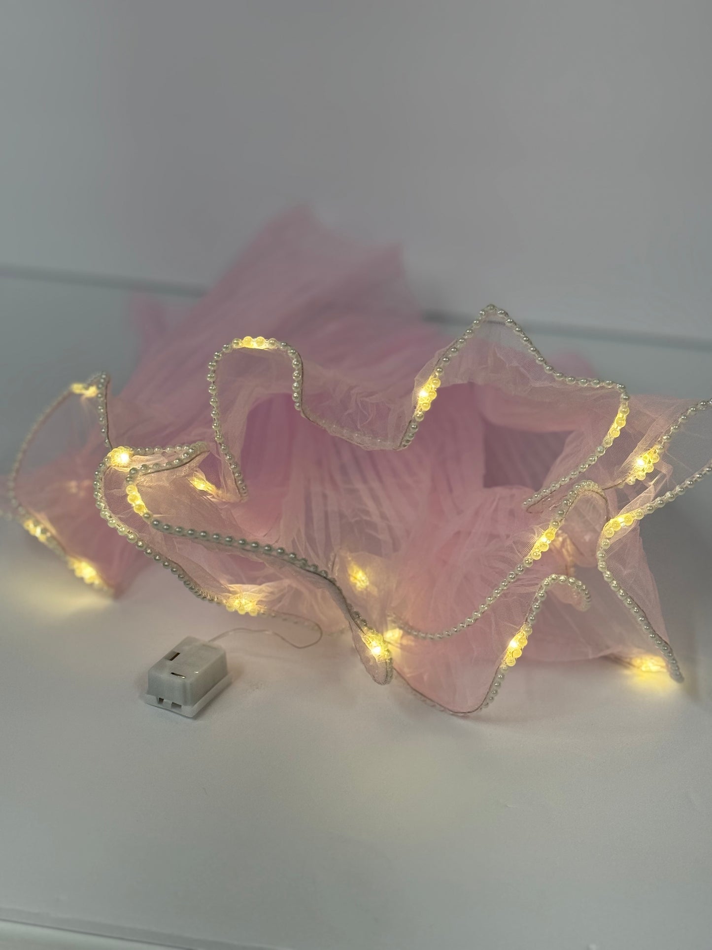 Pearl Trim Mesh with Lights Baby Pink