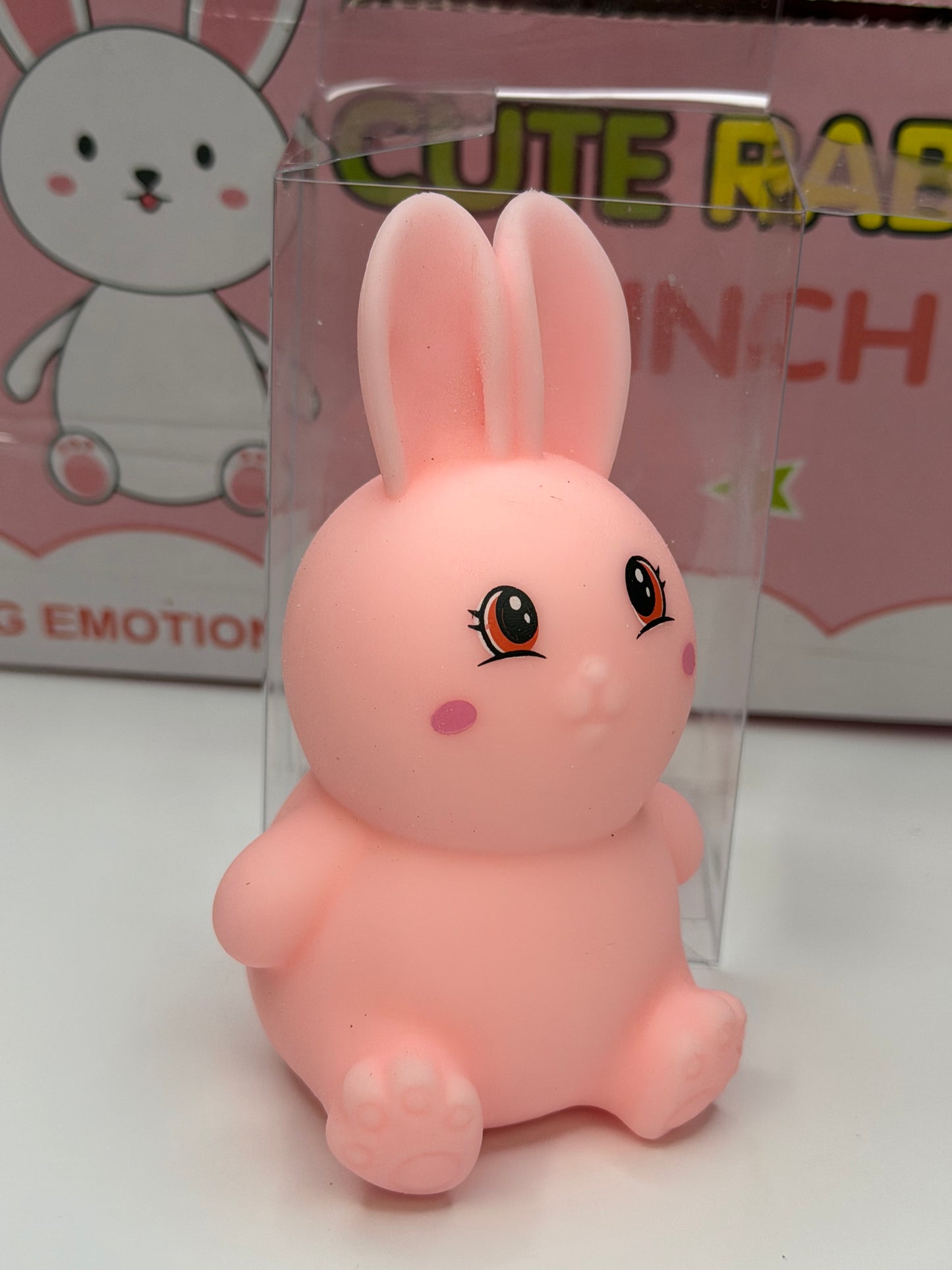 Pink Bunny Squishy in Clear Box