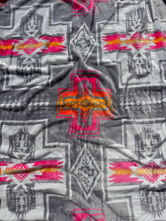 Gray & Pink Cross New Mexico King Size Blanket (ITEM #SW-95)