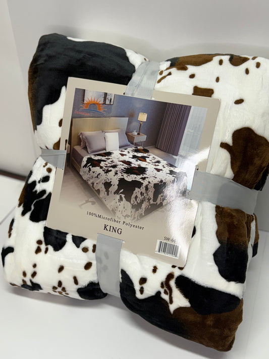 Brown Cow Print King Size Flannel Blanket (ITEM #SW-66)