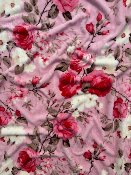 Pink Floral King Size Flannel Blanket (ITEM #SW-76)