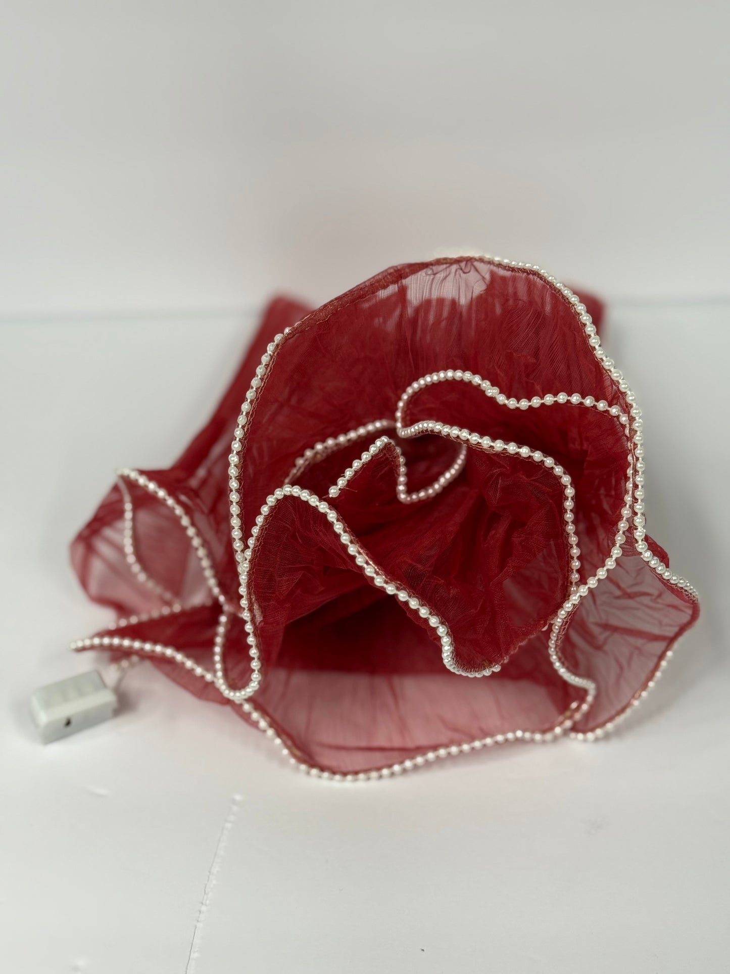 Pearl Trim Mesh with Lights Burgundy