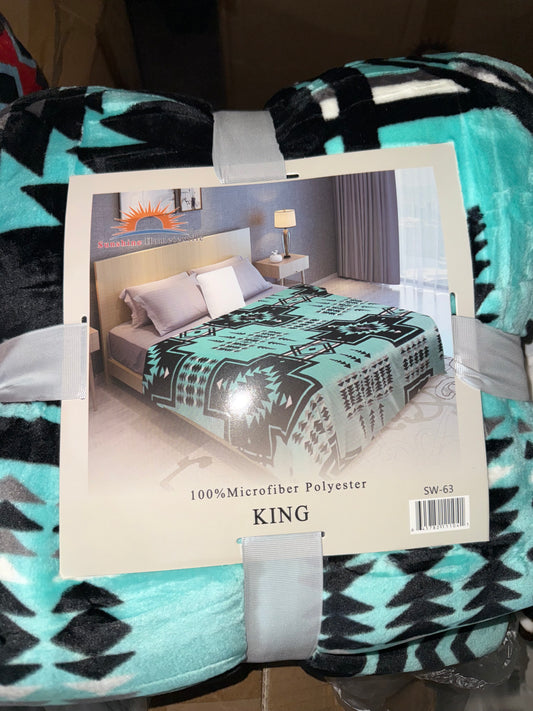 Blue & Black Cross Western King Size Flannel Blanket (ITEM #SW-63)
