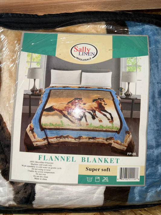 2 Horses Running King Size Flannel Blanket (ITEM #PP-06)