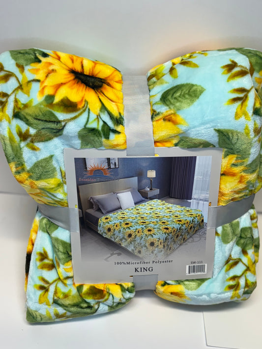 Sunflowers King Size Flannel Blanket