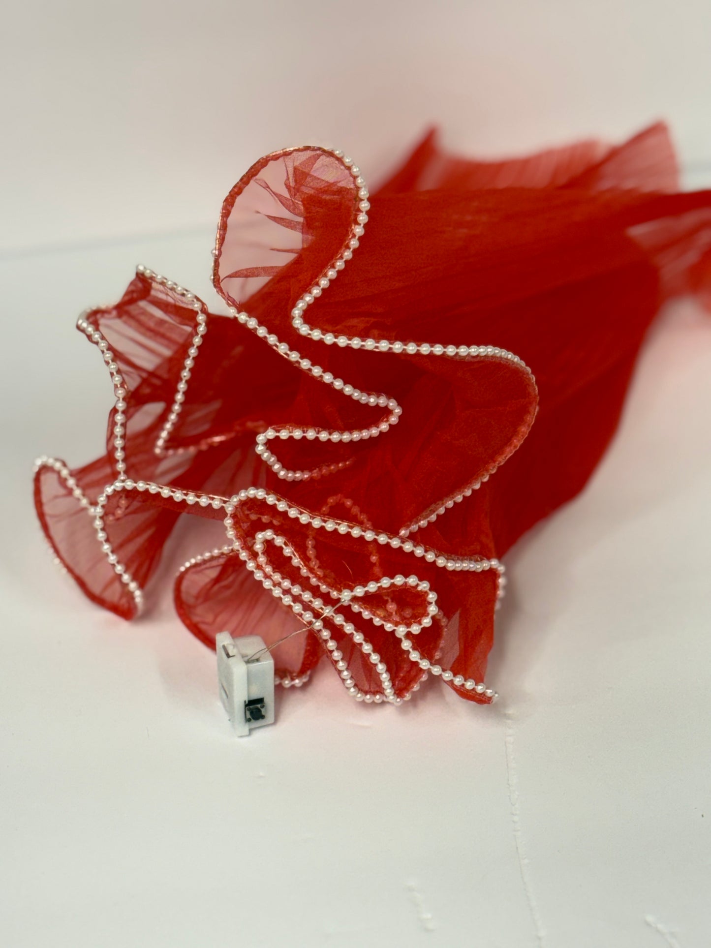 Pearl Trim Mesh with Lights Red