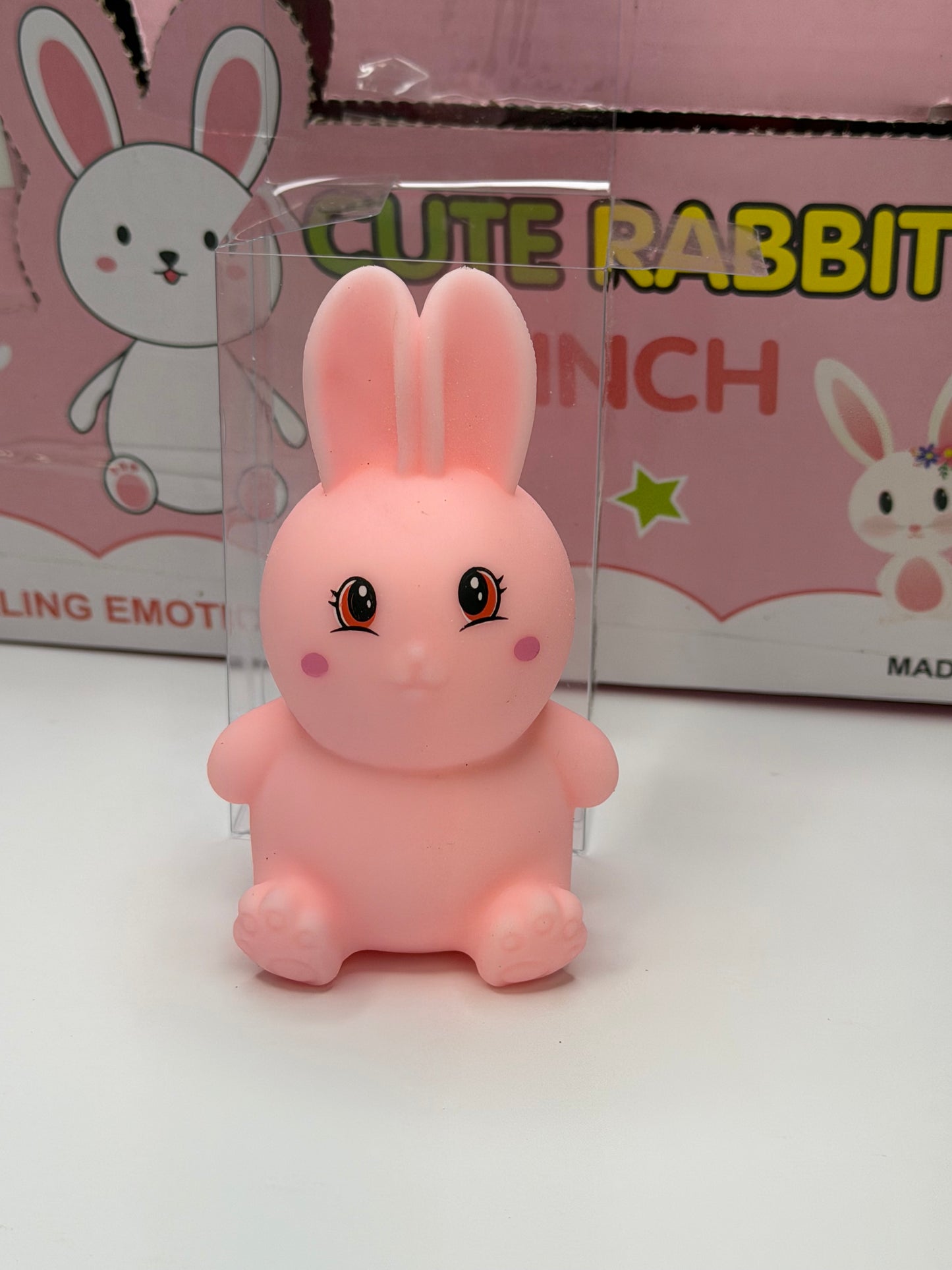 Pink Bunny Squishy in Clear Box
