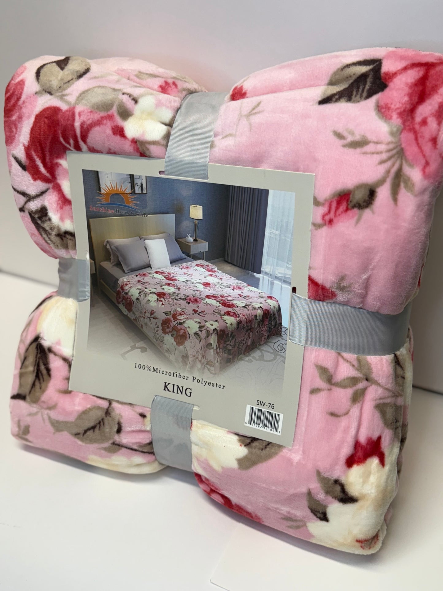 Pink Floral King Size Flannel Blanket (ITEM #SW-76)