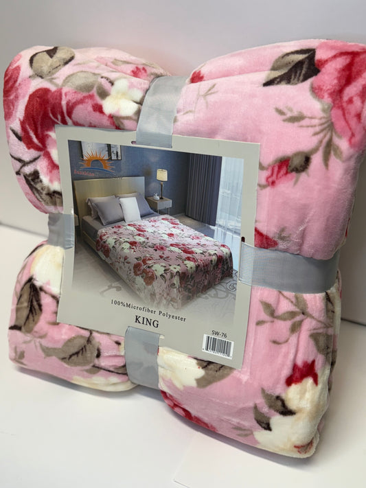Floral Pink King Size Flannel Blanket (ITEM #SW-76)