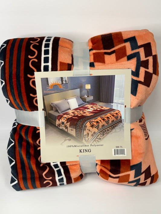 Burnt Orange Cross Aztec King Size Flannel Blanket SW-71