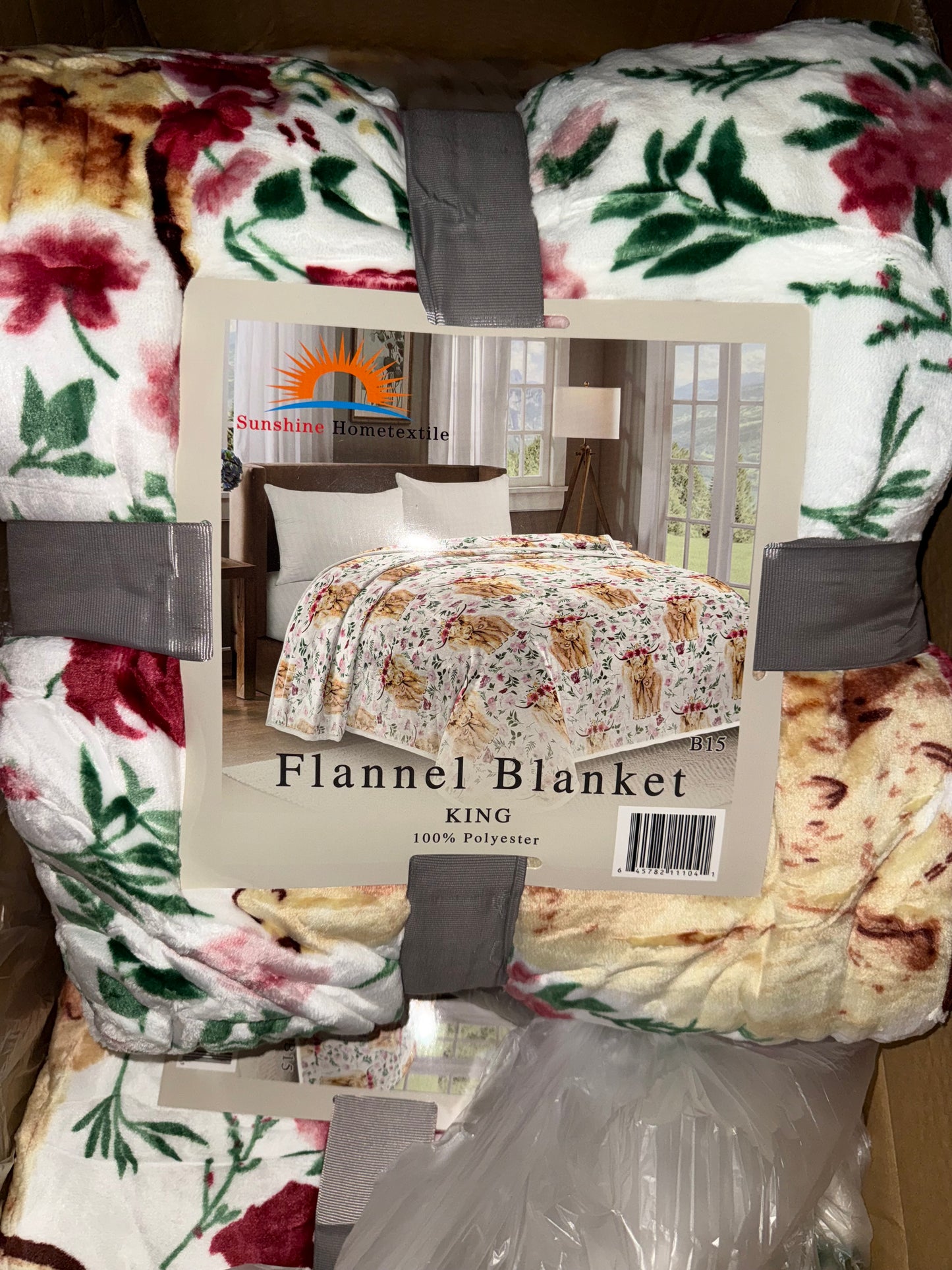 Highland Cow with Flowers King Size Flannel Blanket (ITEM #B15)