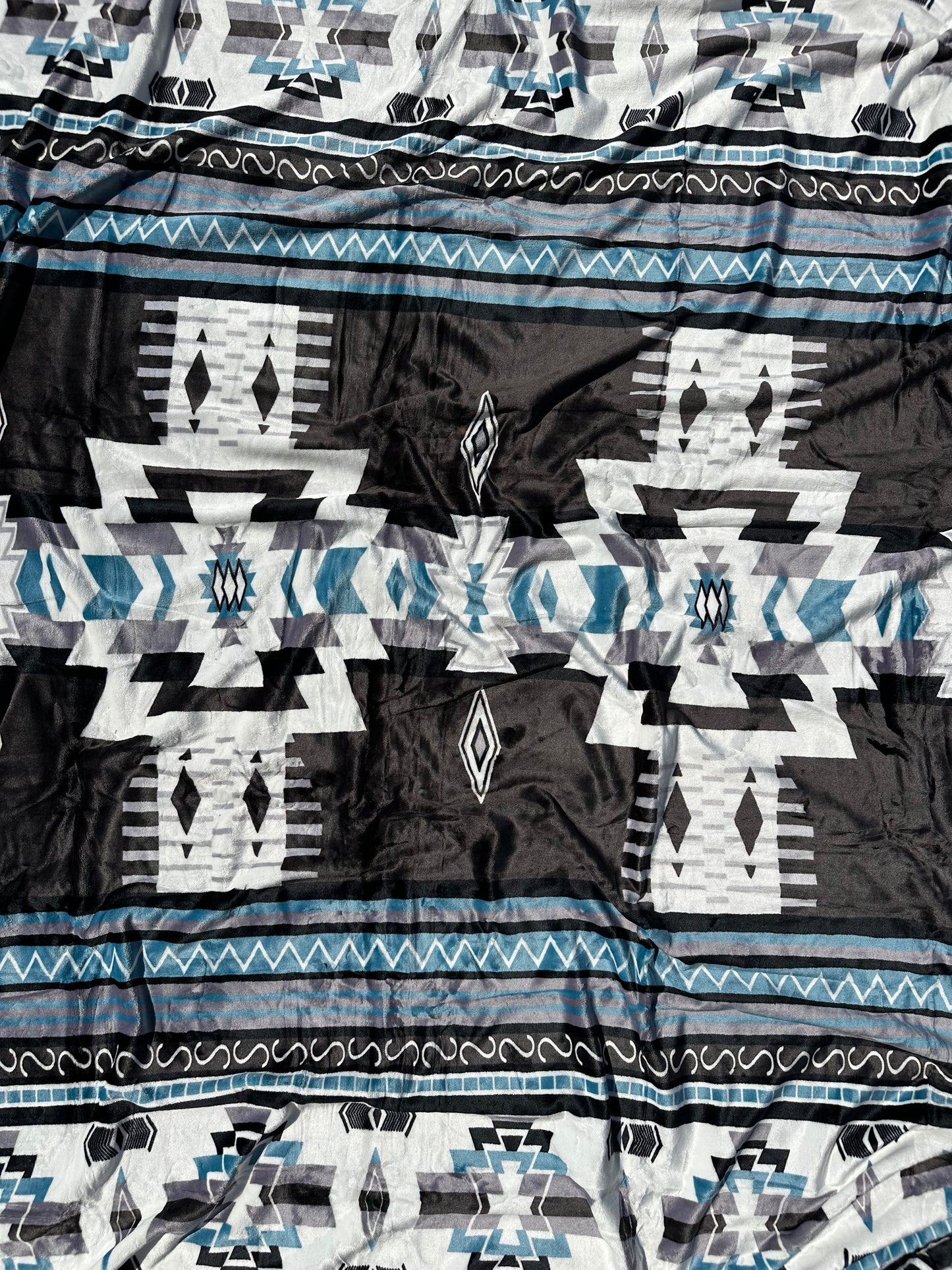 Blue, Black & White New Mexico King Size Flannel Blanket (Item #B1)