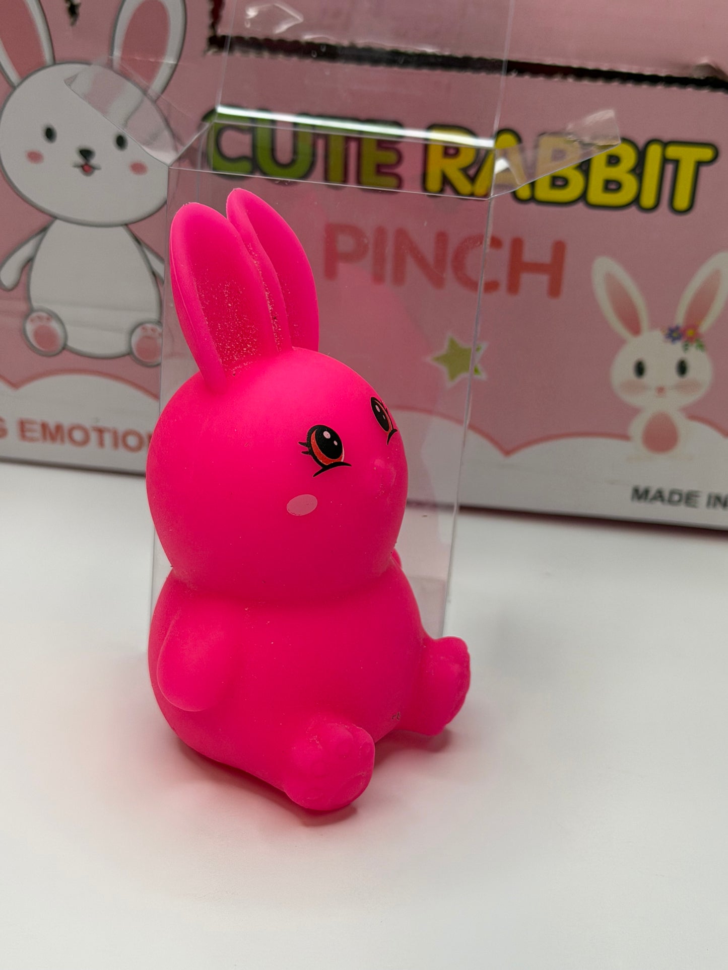 Hot Pink Bunny Squishy in Clear Box
