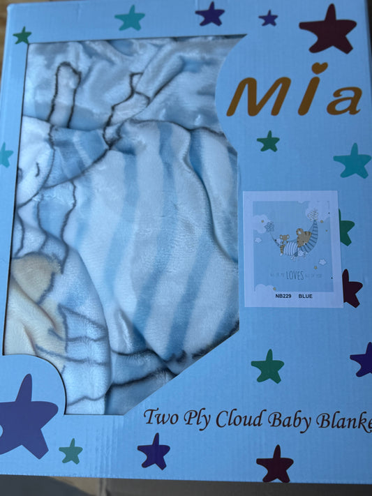 Sleepy Animals & Clouds Boy Baby Blanket Item #NB229