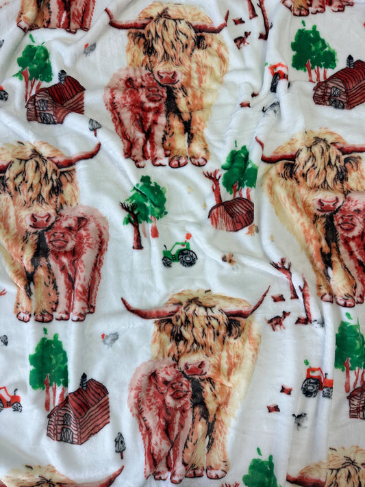Highland Cow & Trees King Size Flannel Blanket (ITEM SW-120)
