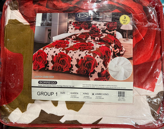 Rose Cow-print Sherpa Borrego 3 Piece Comforter