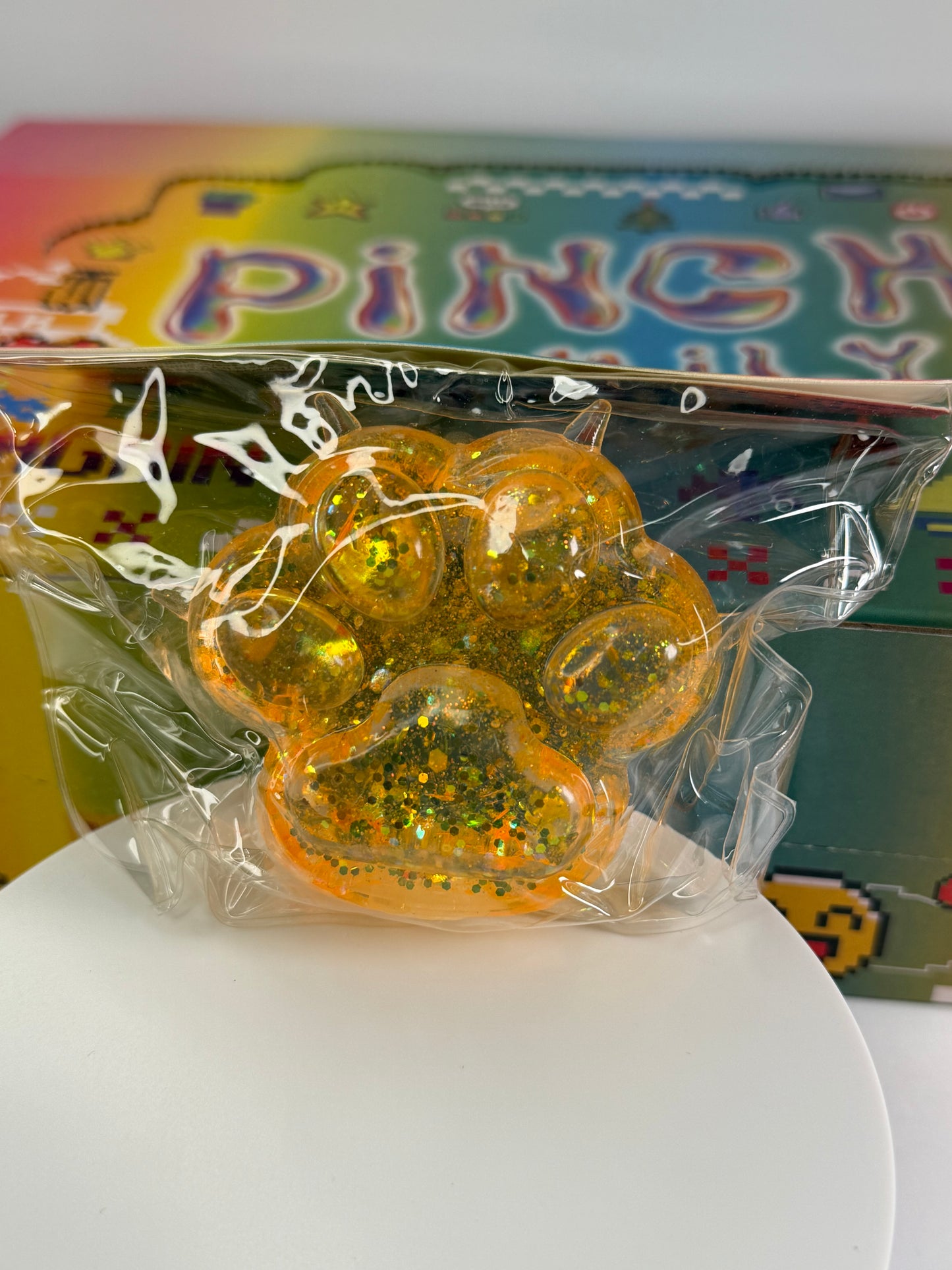 Paw Print Glitter Squishy (Gel Firm Stretchy Texture)