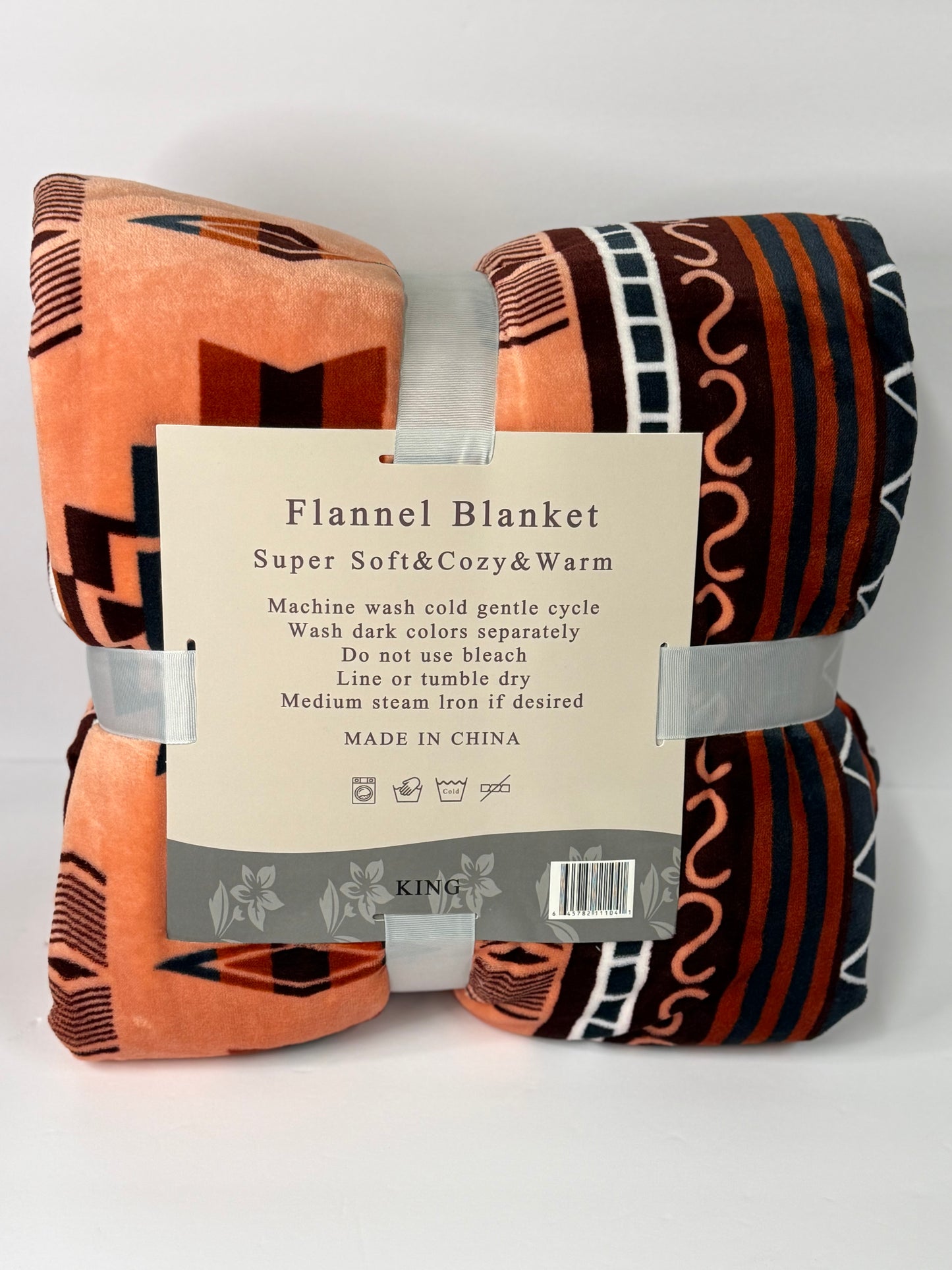 Burnt Orange Cross Aztec King Size Flannel Blanket SW-71