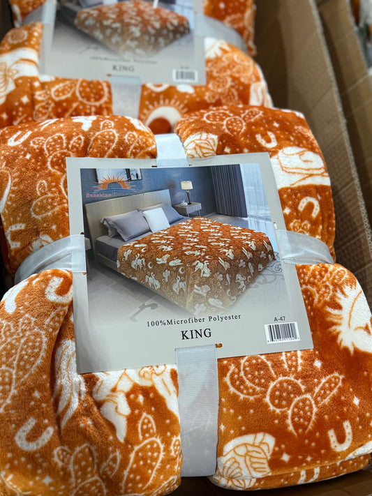 Cowboy Western Print King Size Flannel Blanket A-47