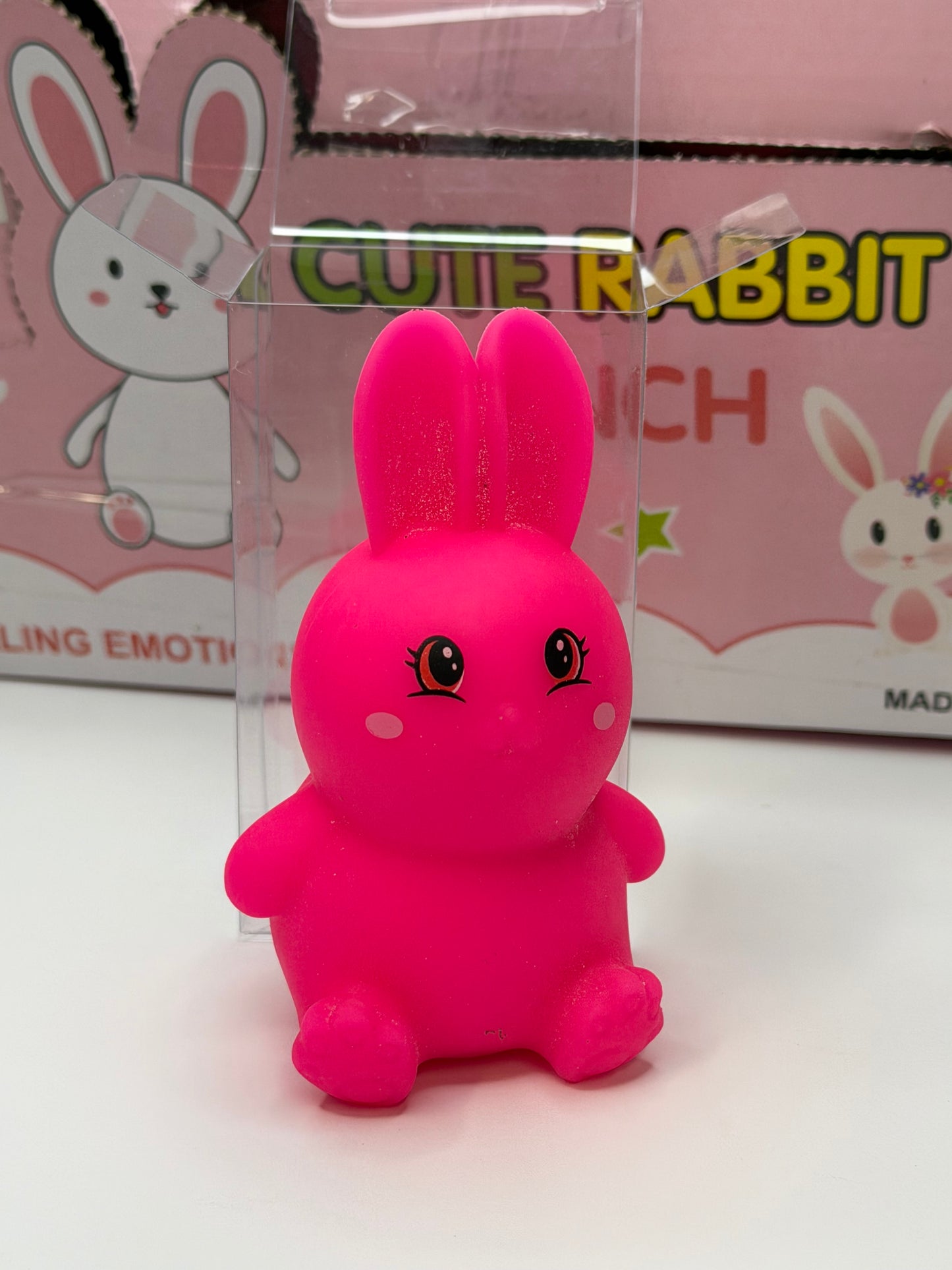 Hot Pink Bunny Squishy in Clear Box