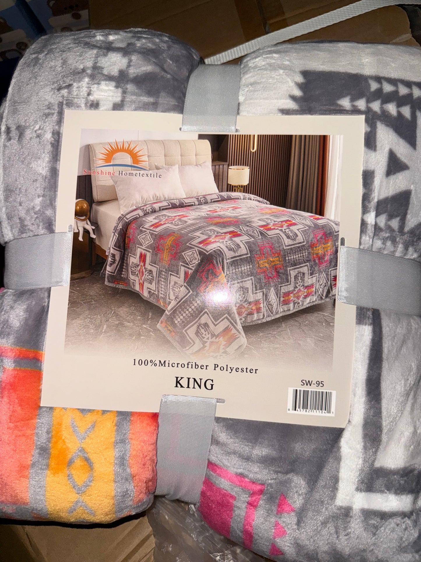 Gray & Pink Cross New Mexico King Size Blanket (ITEM #SW-95)