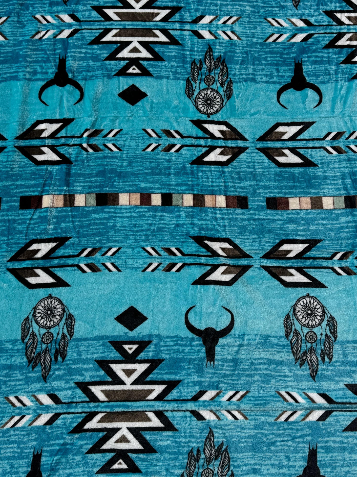 Blue Dreamcatcher & Longhorn King Size Flannel Blanket