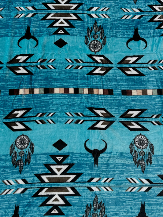 Blue Dreamcatcher & Longhorn King Size Flannel Blanket