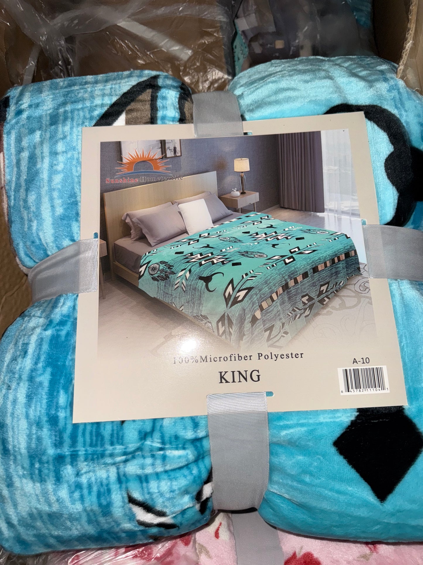 Blue Dreamcatcher & Longhorn King Size Flannel Blanket