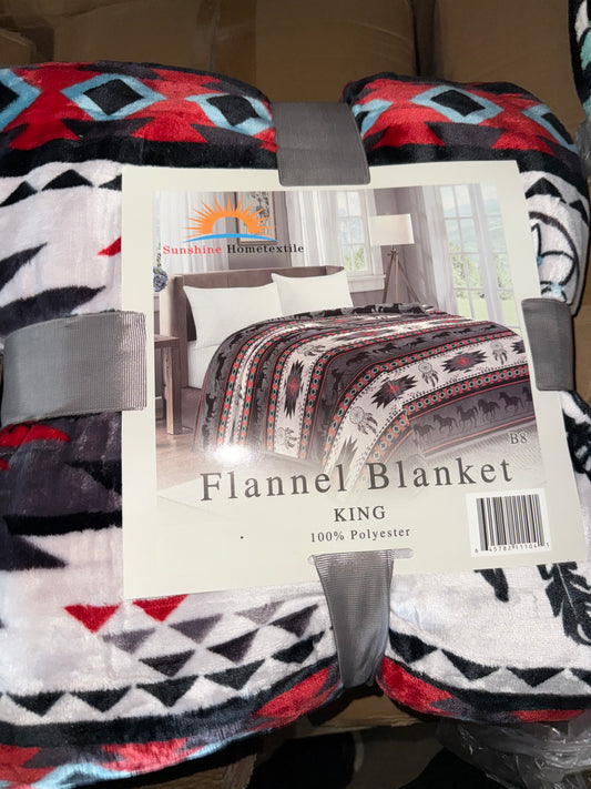 Gray Dreamcatcher & Horse King Size Flannel Blanket (ITEM #B8)