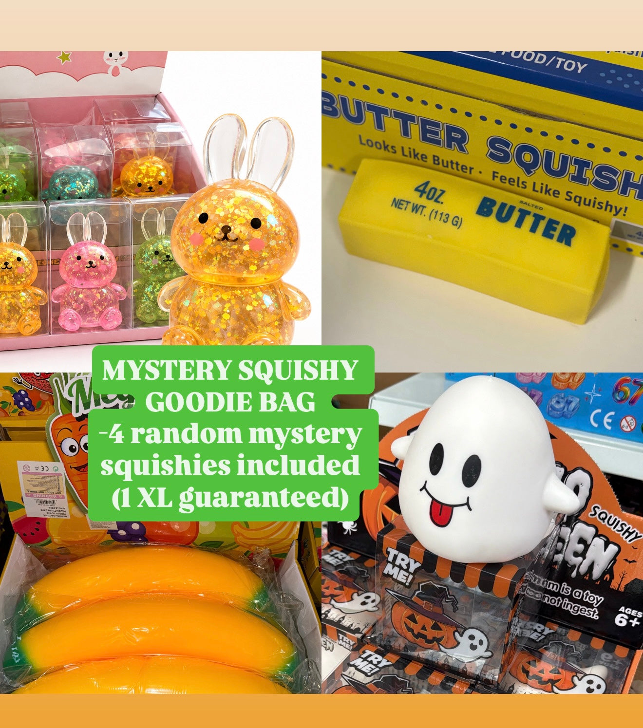 Mystery Squishy Goodie Bag (4 items included)