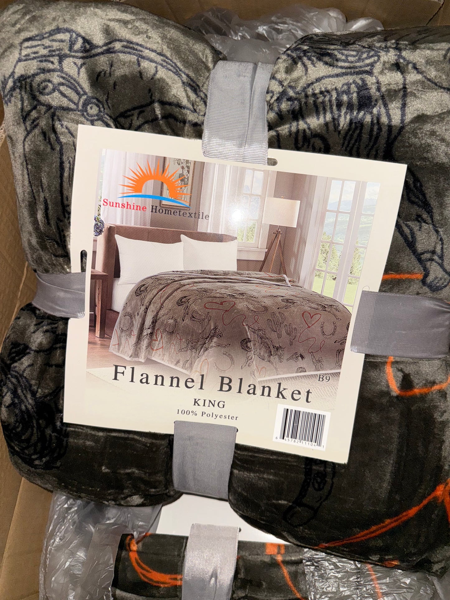Gray Cowboy & Heart Lasso King Size Flannel Blanket (ITEM #B9)