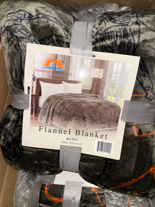 Gray Cowboy & Heart Lasso King Size Flannel Blanket (ITEM #B9)