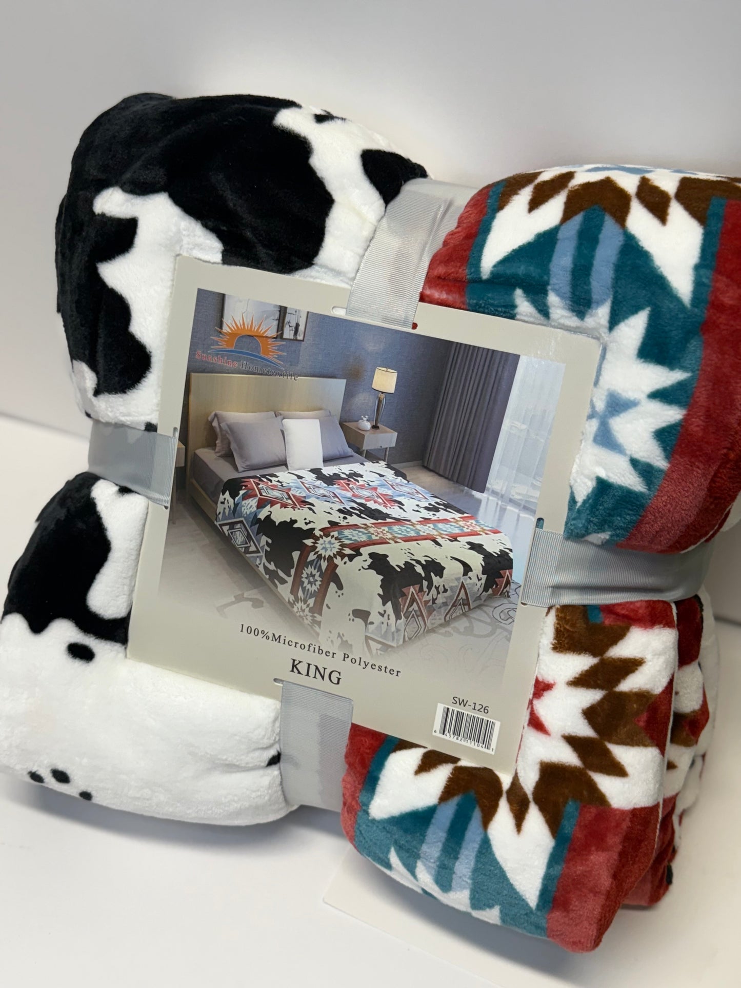 Western Cow Print King Size Blanket (ITEM #SW-126)