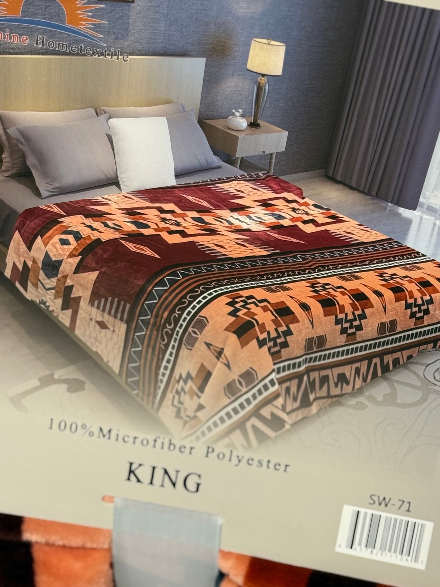 Burnt Orange Cross Aztec King Size Flannel Blanket SW-71