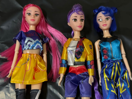 Set of 3 Dolls (Purple, Pink & Blue Hair)