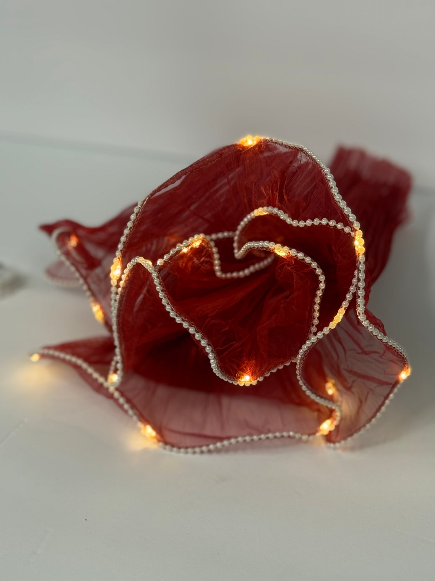 Pearl Trim Mesh with Lights Burgundy