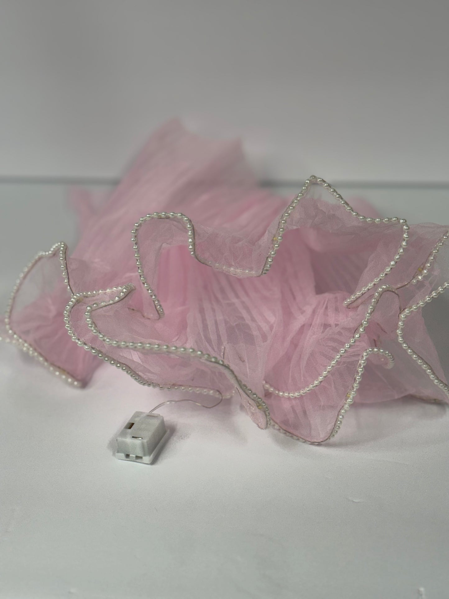 Pearl Trim Mesh with Lights Baby Pink