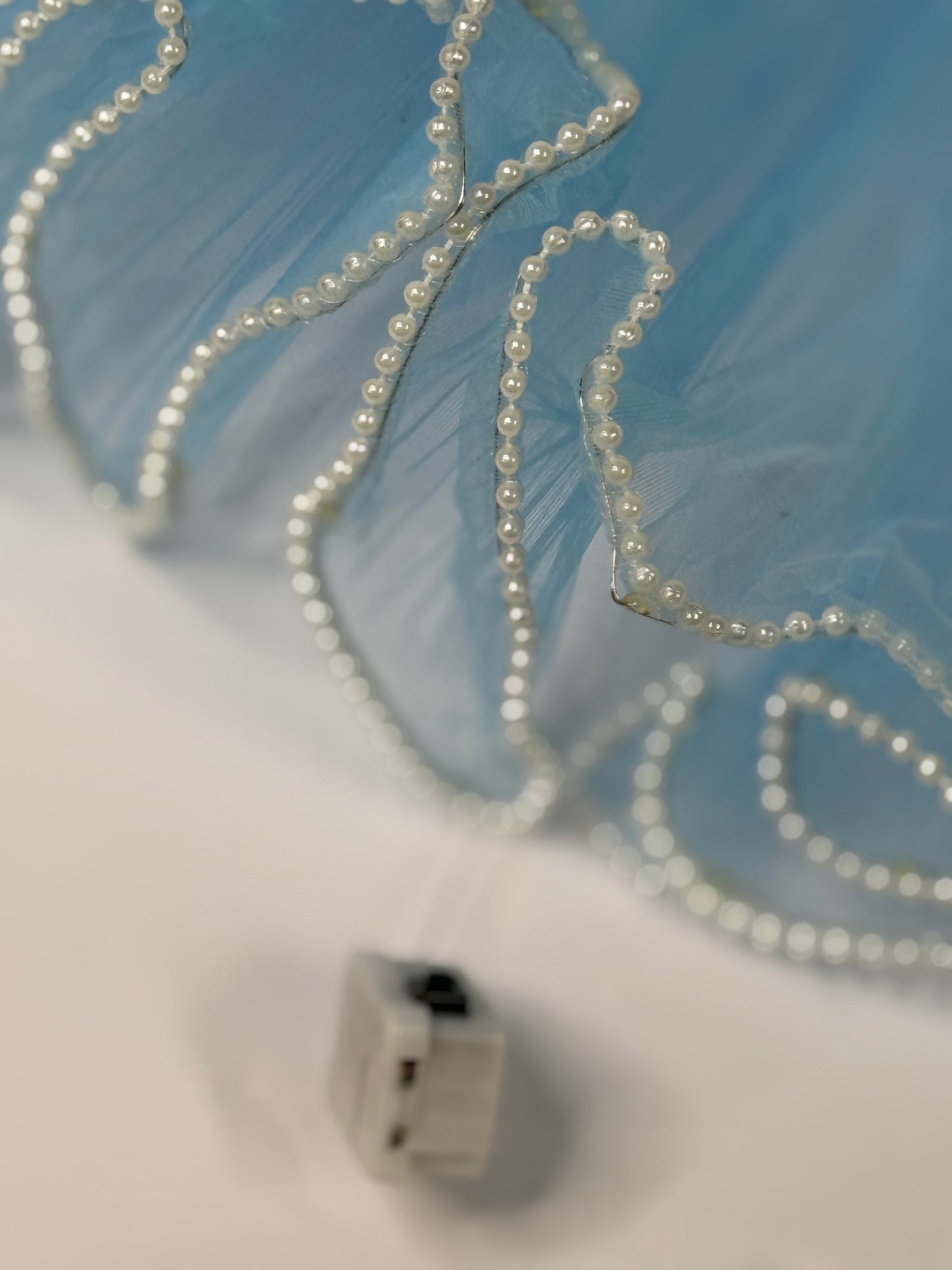 Pearl Trim Mesh with Lights Sky Blue