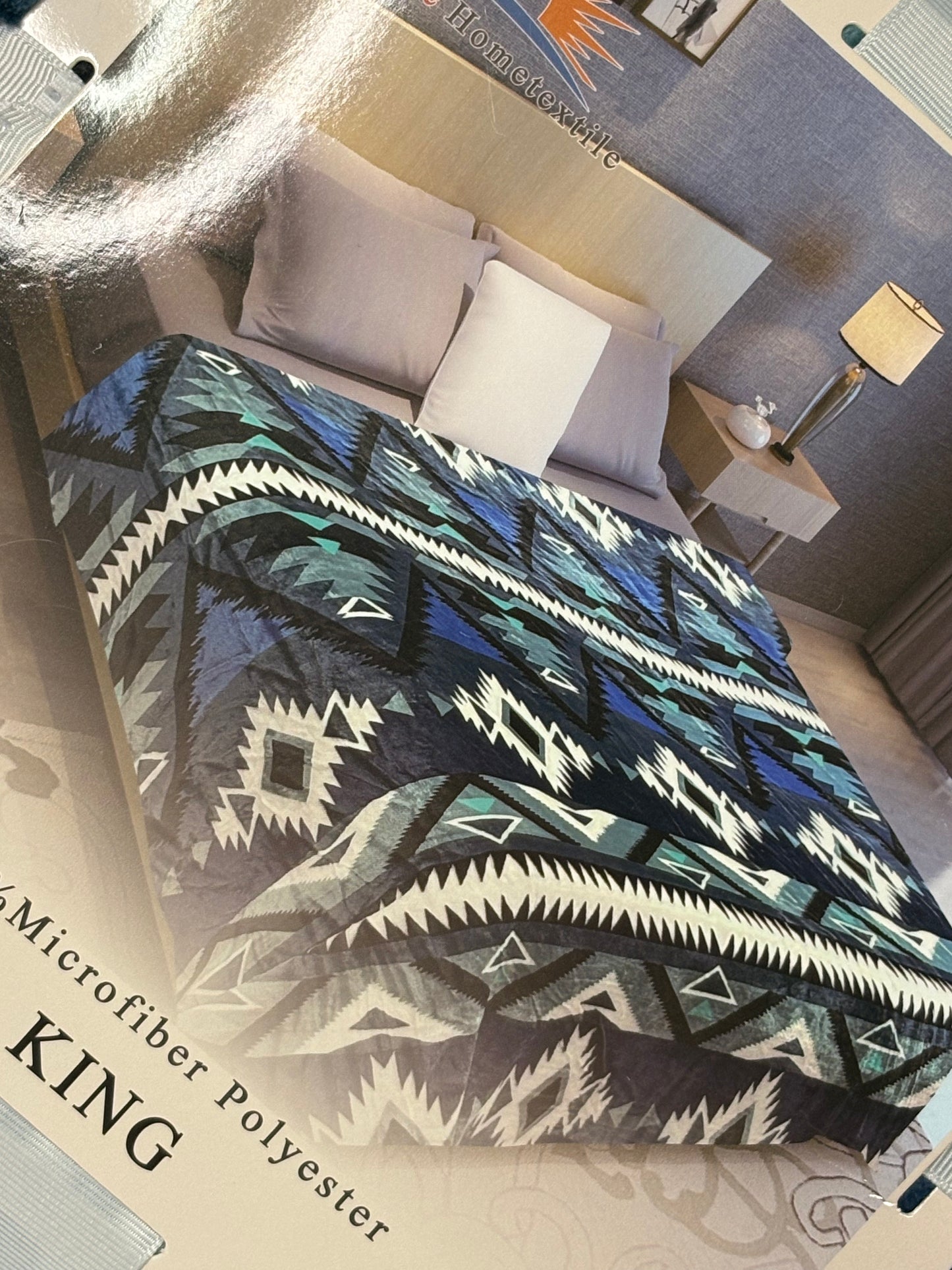 Aztec Blue Triangles King Size Flannel Blanket Item #A-36