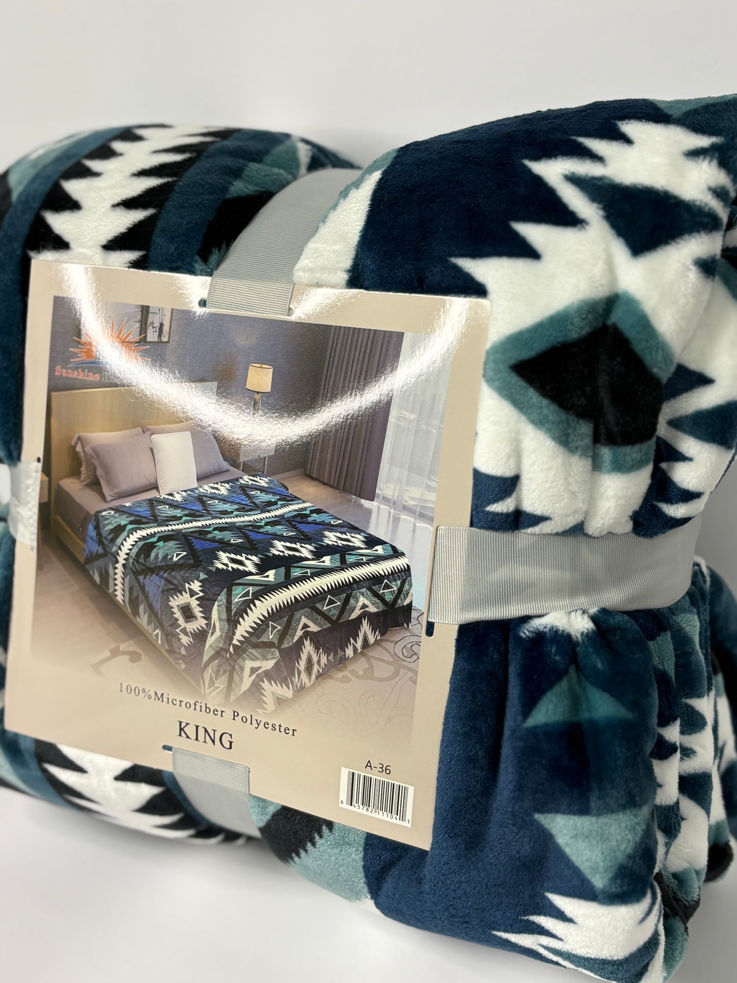 Aztec Blue Triangles King Size Flannel Blanket Item #A-36