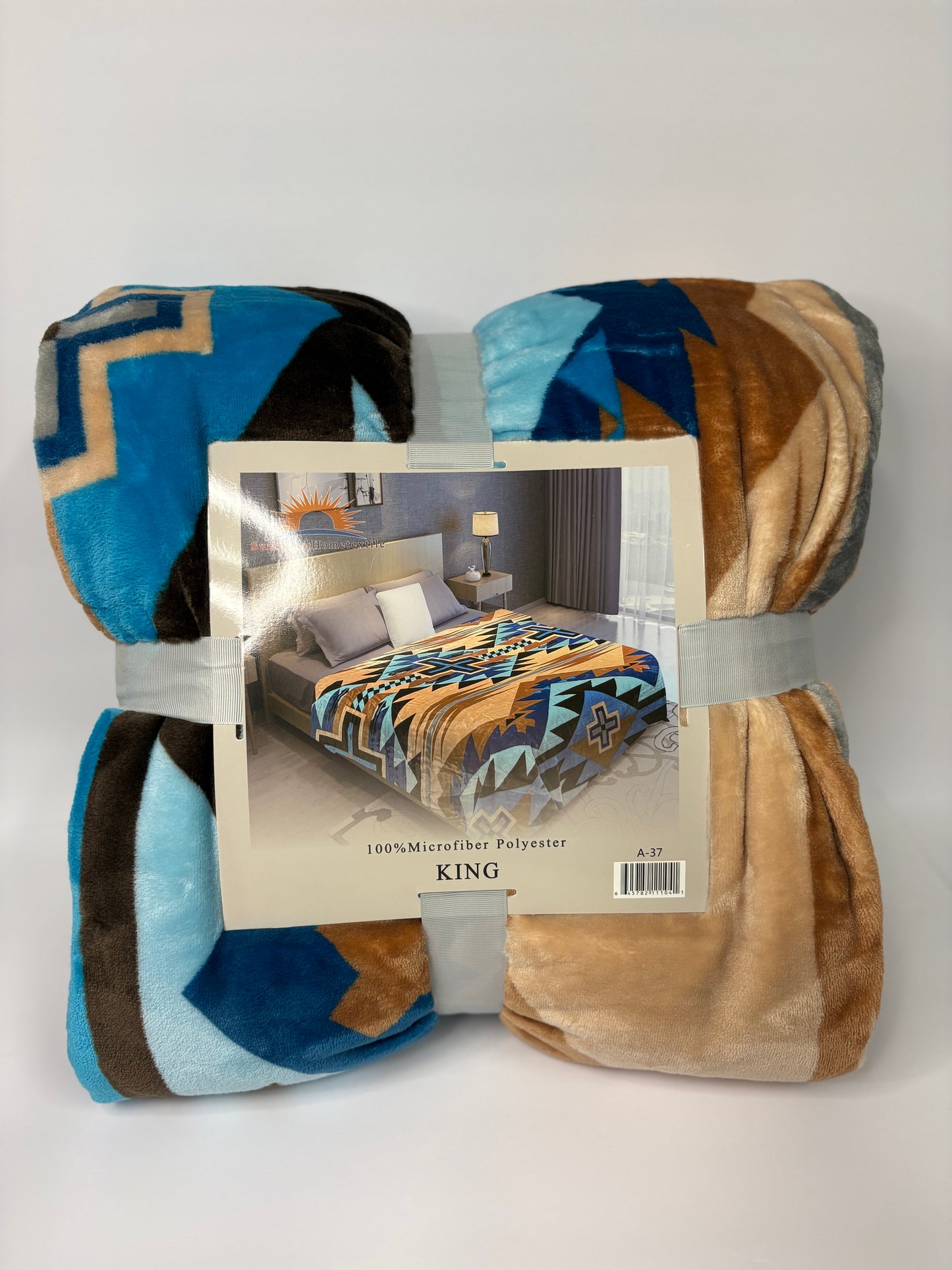 Desert Aztec Brown & Blue King Size Flannel Blanket Item #A-37