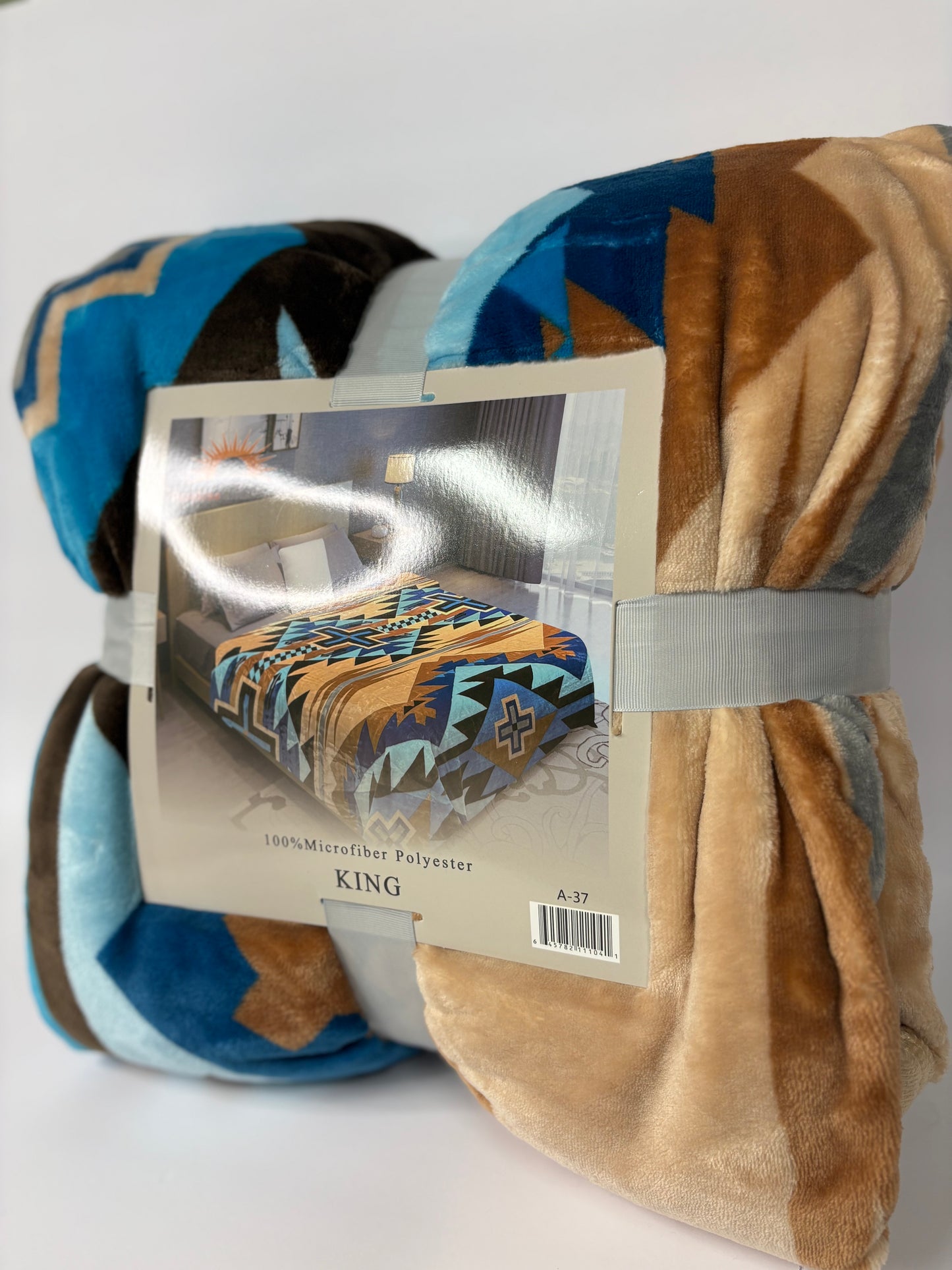 Desert Aztec Brown & Blue King Size Flannel Blanket Item #A-37