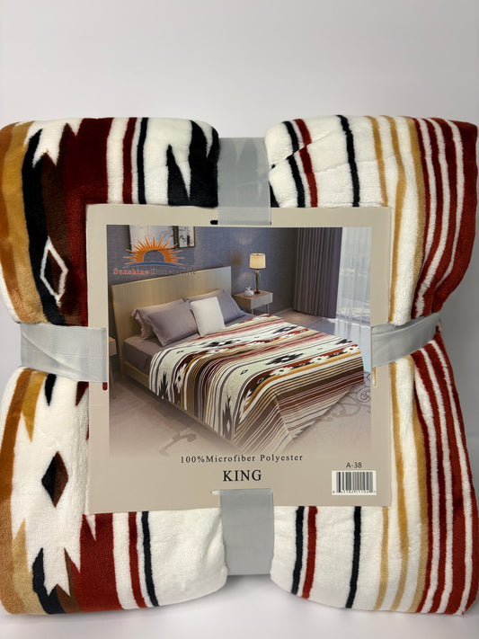 Aztec Brown Stripes King Size Flannel Blanket Item #A-38