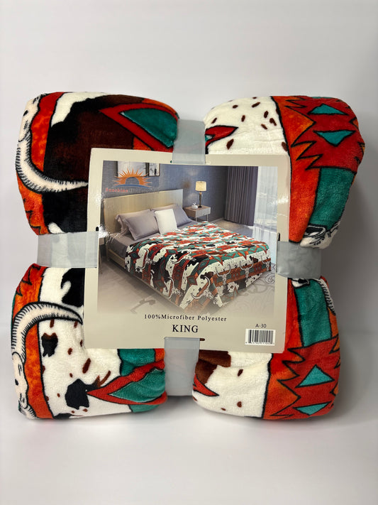 Western Cowprint King Size Flannel Blanket Item #A-30