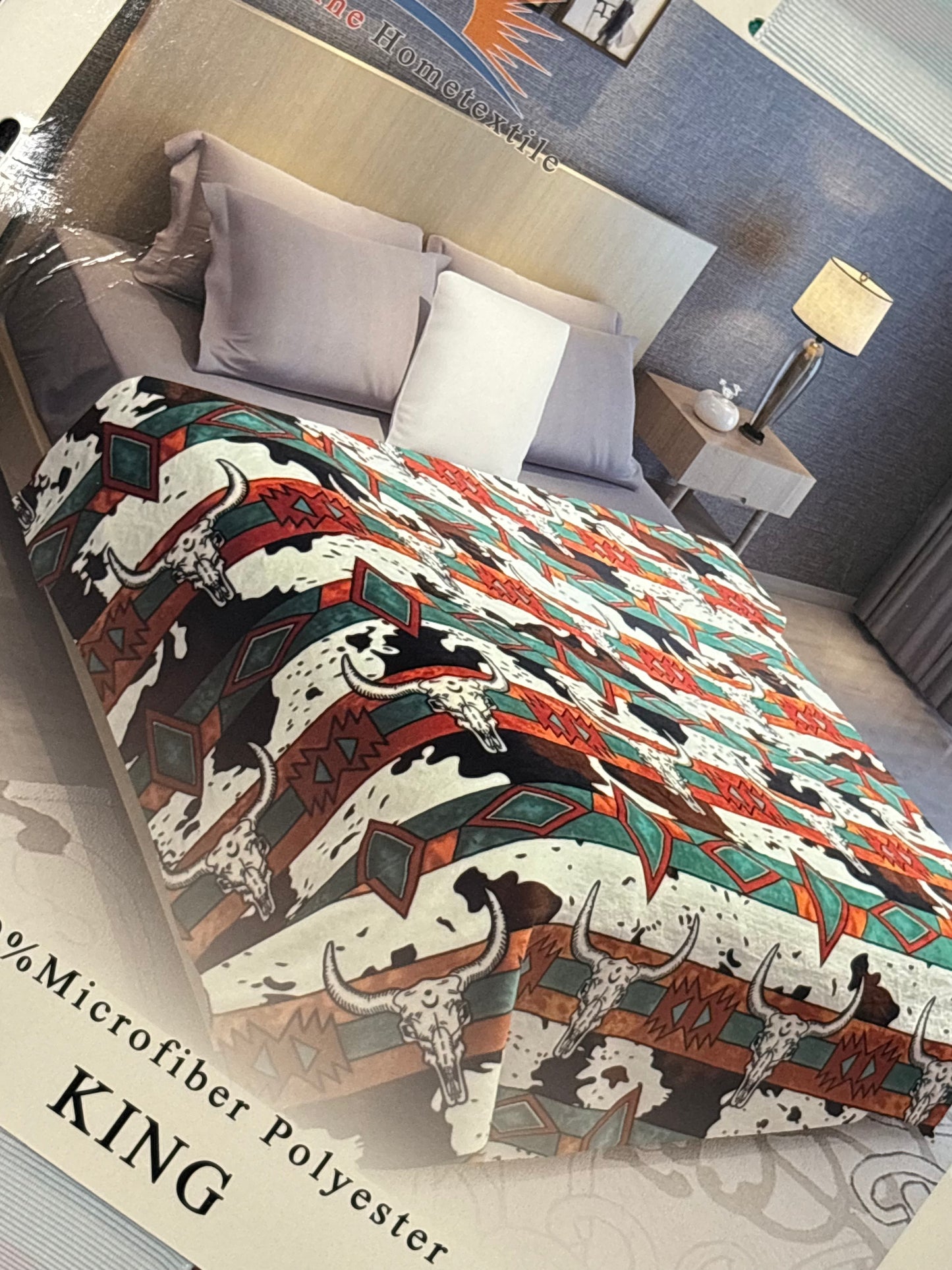 Western Cowprint King Size Flannel Blanket Item #A-30