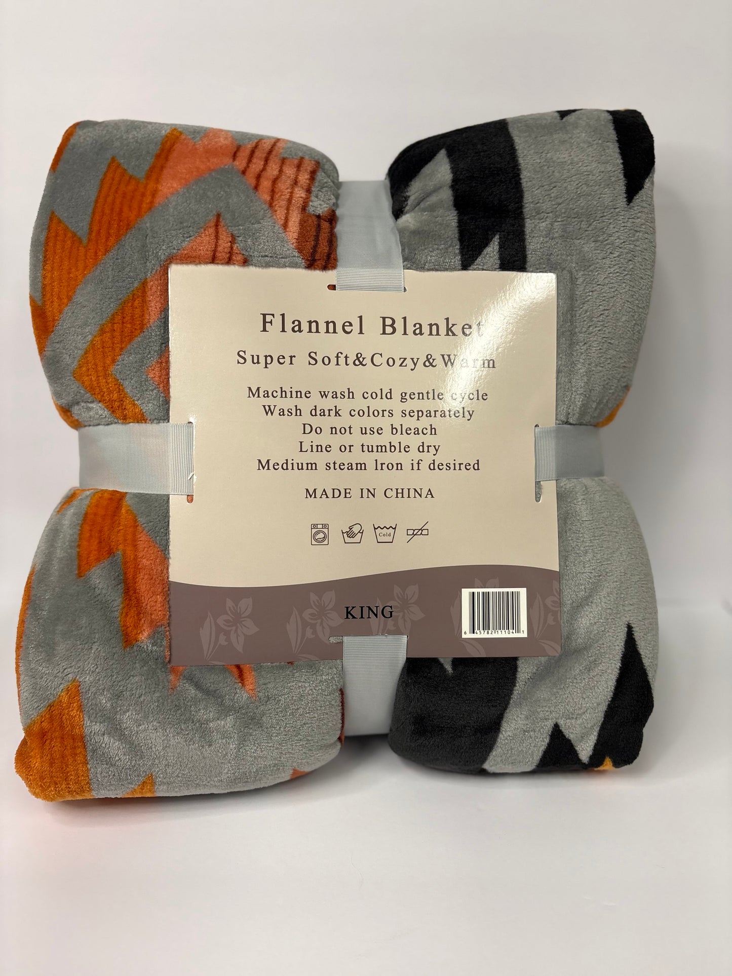 Aztec Gray & Orange King Size Flannel Blanket Item #A-28