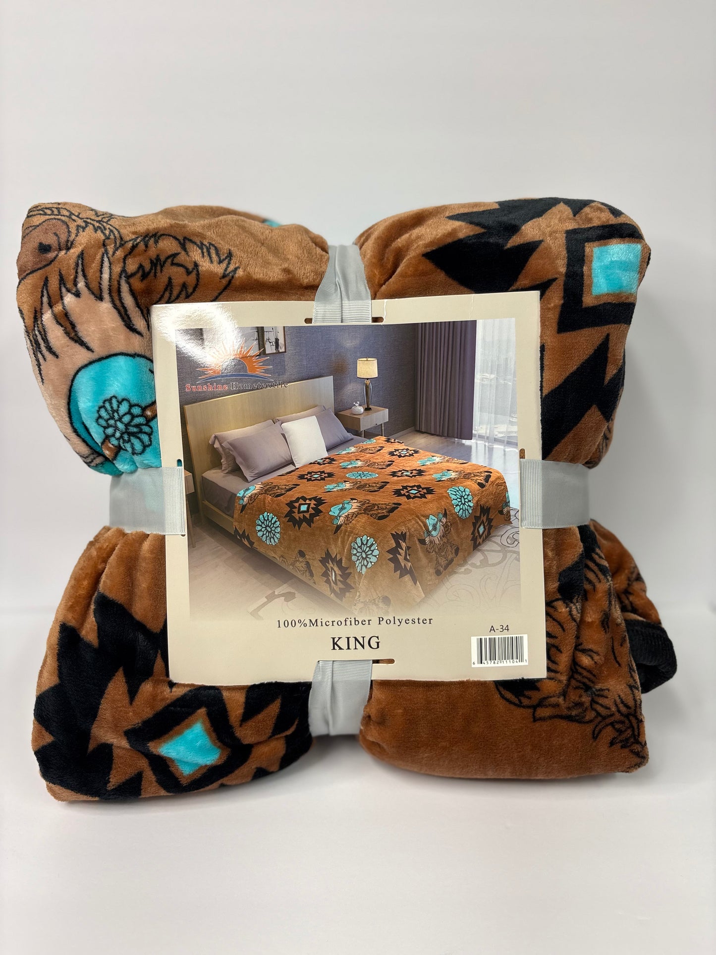 Highland Cow Cowboy with Turquoise King Size Flannel Blanket Item #A-34